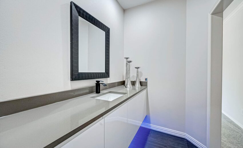 Modern White Vanity, Gray Countertop