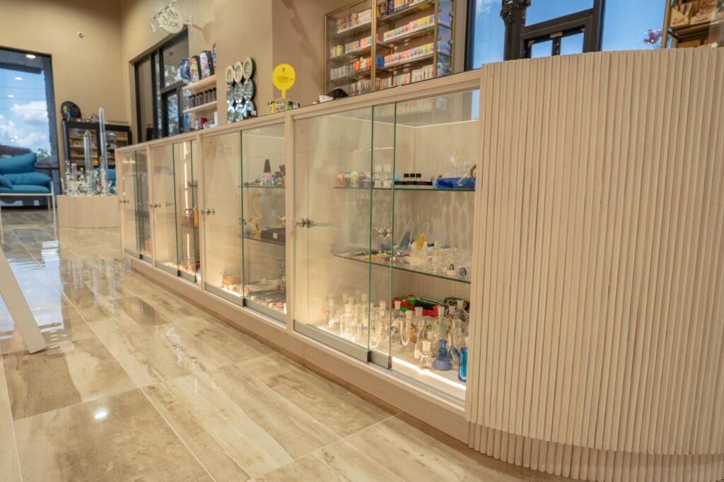 Beige Commercial Store Cabinets with Glass Vitrines