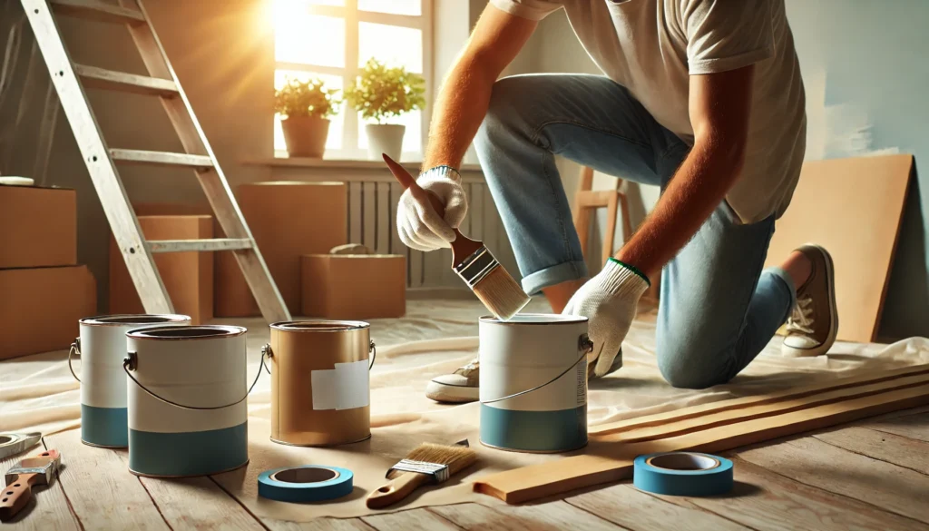 Homeowner Painting A Wall During A Diy Renovation