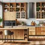 Modern Kitchen With A Variety Of Wood Kitchen Cabinets Featuring Oak, Maple, And Walnut Finishes