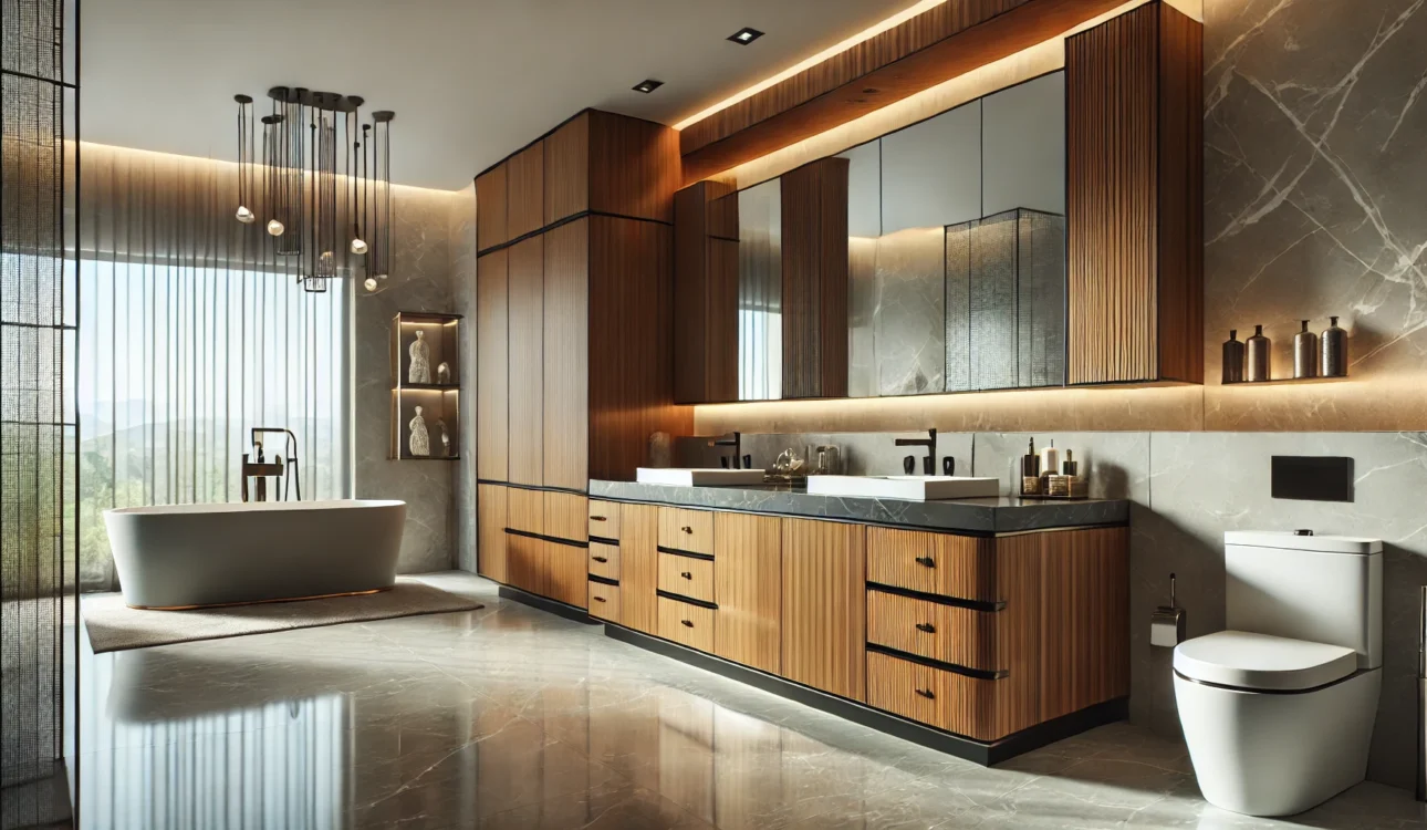 Modern Luxury Bathroom With Custom Cabinets And A Sleek Custom Vanity.