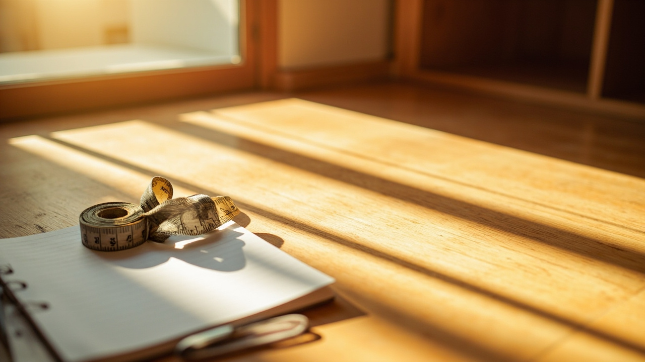 The Ultimate Guide to Ready to Assemble Closets 2 Cozy Home Interior Featuring A Tape Measure And Notepad On A Wooden Floor Next To A Space For Ready To Assemble Closets Installation In Houston, Capturing The Essence Of Evita Cabinets.