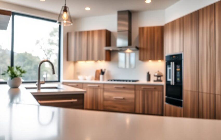 Why Builders and Architects in Houston Turn to Evita Cabinets 4 Wide-Angle View Of A Modern Kitchen Featuring Custom Kitchen Cabinets Houston By Evita Cabinets Builders, With Sleek Wooden Cabinets, Clean Lines, Matte Finishes, And Soft Natural Light Highlighting Wood Grains.
