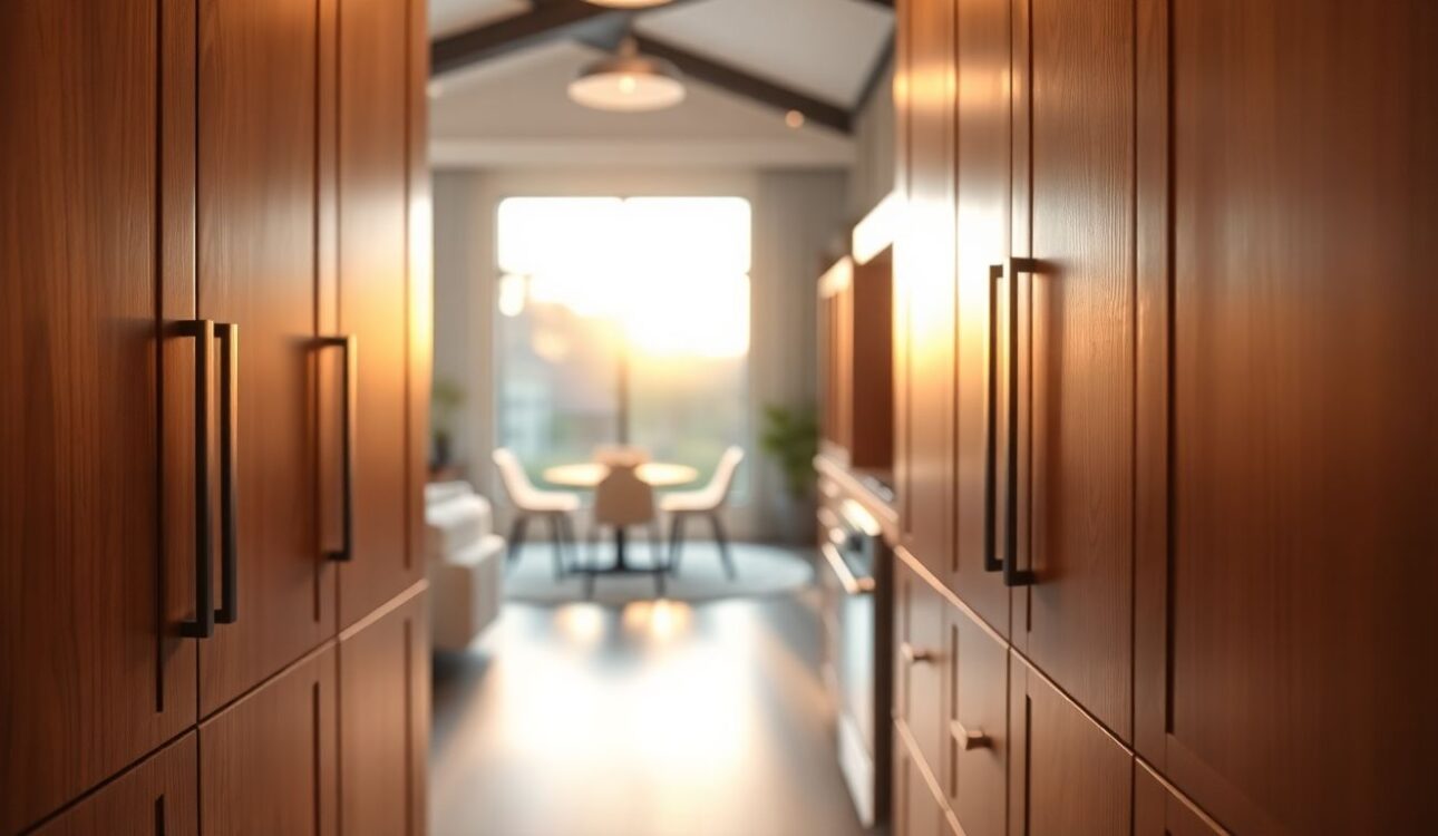 How Custom Cabinetry Can Transform Your Houston Home 1 Close-Up View Of Custom Kitchen Cabinets In A Modern Houston Home, Featuring Wooden Cabinetry With Clean Lines And Integrated Handles, Natural Light Filtering Through Large Windows For A Calm And Organized Luxury Feel.