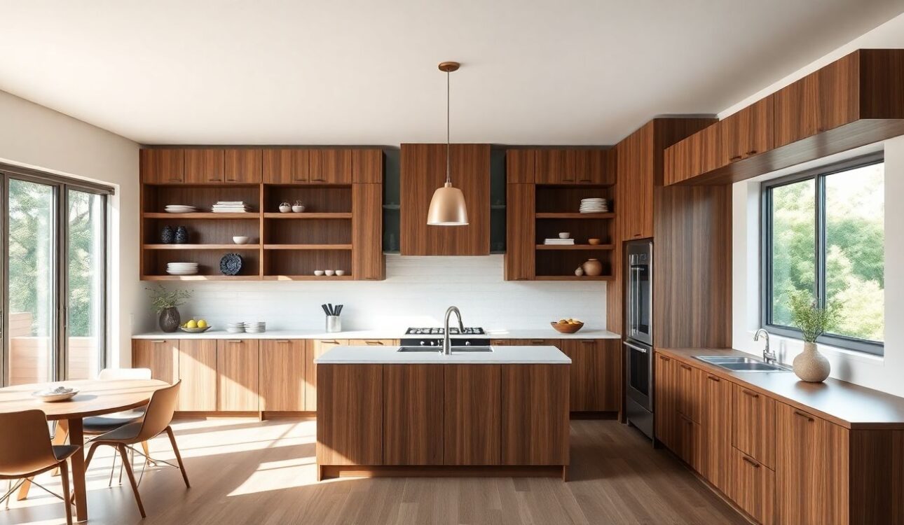 What Homebuyers Really Want from Their Kitchen 1 Wide Shot Of A Bright Modern Kitchen Featuring Custom Kitchen Cabinets, Open Shelving, And Wooden Elements, With Natural Daylight From Large Windows, Exemplifying Kitchen Design Trends For Houston Homebuyers.