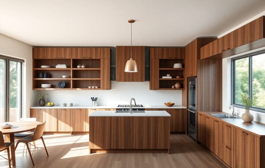 What Homebuyers Really Want from Their Kitchen 2 Wide Shot Of A Bright Modern Kitchen Featuring Custom Kitchen Cabinets, Open Shelving, And Wooden Elements, With Natural Daylight From Large Windows, Exemplifying Kitchen Design Trends For Houston Homebuyers.