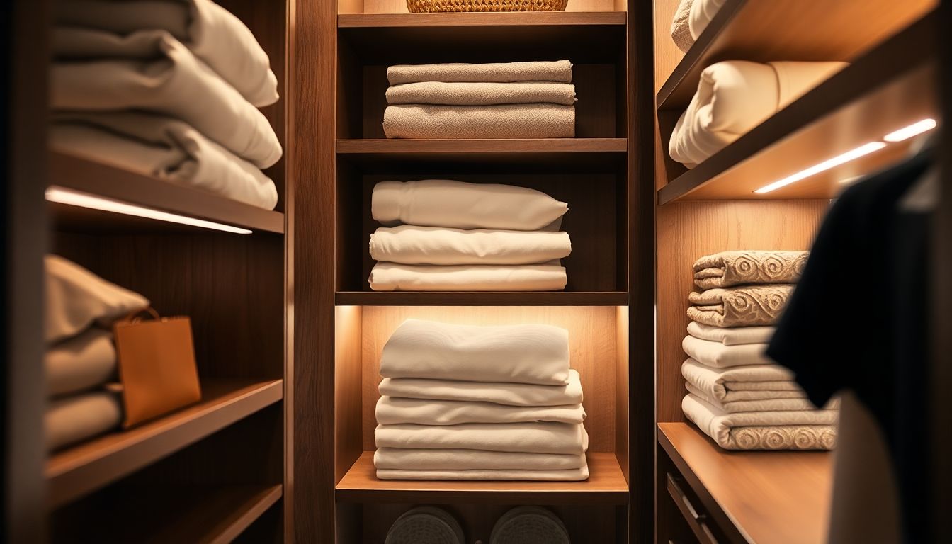How to Design Your Dream Walk-In Closet That Fits Your Life 2 Close-Up Of Custom Walk-In Closet Shelves With Integrated Led Lighting Illuminating Folded Linens And Accessories, Showcasing Dream Closet Design And Houston Custom Cabinetry With Warm White Tones And Subtle Shadows.