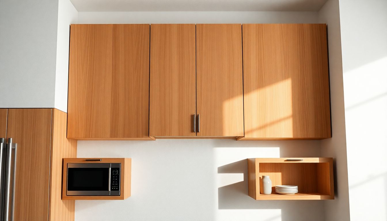 Practical Tips for Installing Kitchen Cabinets Right the First Time 3 Overhead Angle Of Upper And Base Custom Kitchen Cabinets Installed On A Plain Wall In A Minimalist Kitchen, Showcasing Seamless Alignment, Sturdy Construction With Visible Wood Joints And Hardware, Ideal For Kitchen Cabinet Installation Tips.