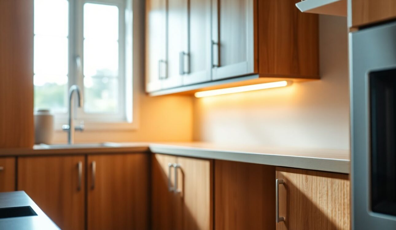 Practical Tips for Installing Kitchen Cabinets Right the First Time 1 Close-Up Of Neatly Arranged Custom Kitchen Cabinets In A Modern Wooden Design, Showcasing Clean Lines And Subtle Wood Grains Under Soft Natural Light, Ideal For Kitchen Cabinet Installation Inspiration.